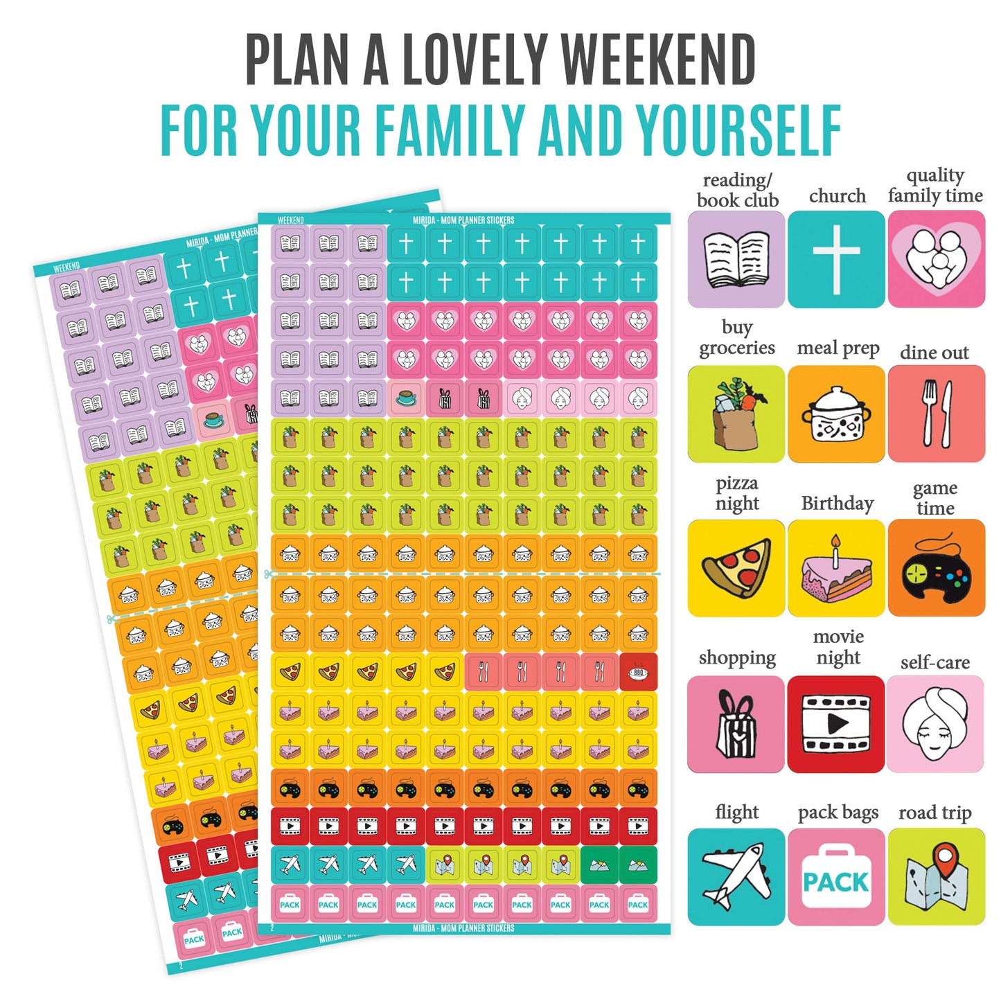 Mirida Planner Stickers - 1900+ Mom Calendar Icons, Variety Pack - Household Chores, Budget, Kids’ School Events, Daily Errands for Adults Organizer