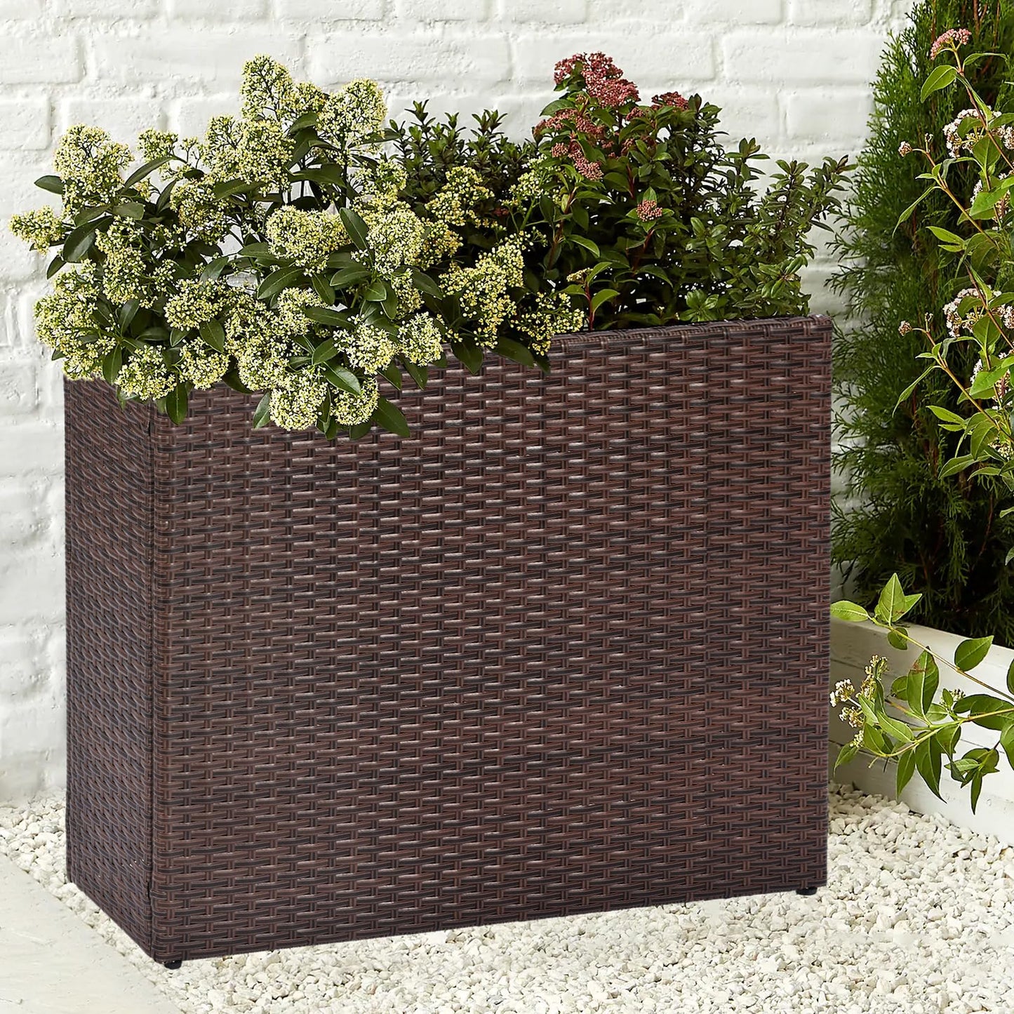 SUNNYPARK Tall Rectangular Planter with Removable Liner, All-Weather PE Rattan Large Modern Planters Indoor Outdoor Flower Plant Pots Garden Box Patio Yard Front Porch Deck