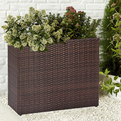 SUNNYPARK Tall Rectangular Planter with Removable Liner, All-Weather PE Rattan Large Modern Planters Indoor Outdoor Flower Plant Pots Garden Box Patio Yard Front Porch Deck