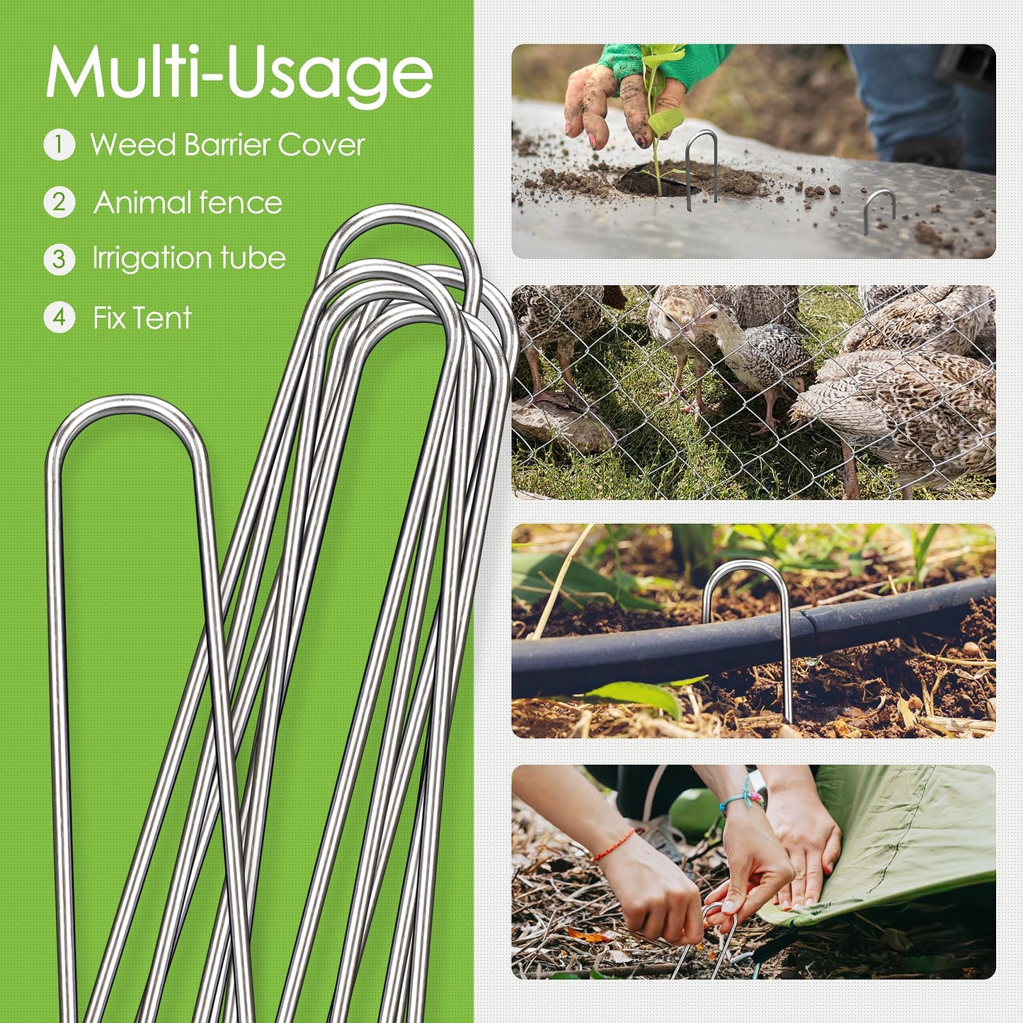 FAAYUCK 12 Inch Landscape Staples, 12/25/50/100 Pack Galvanized Garden Stakes, 8 Gauge Heavy Duty U-Shaped Ground Stakes for Weed Barrier Fabric, Irrigation Tubing, Fence, Outdoor Decorations