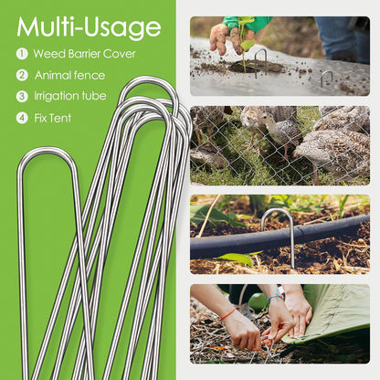 FAAYUCK 12 Inch Landscape Staples, 12/25/50/100 Pack Galvanized Garden Stakes, 8 Gauge Heavy Duty U-Shaped Ground Stakes for Weed Barrier Fabric, Irrigation Tubing, Fence, Outdoor Decorations
