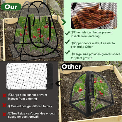 2pcs Pop Up Mesh Plant Protectors from Animals,Large Plant Netting Guard Cover with 8 Stake Crop Cage Fine Mesh Plant Tents for Protect Flower Tomato Vegetable from Deer Cat Bird Squirrel, 28x28x34 In