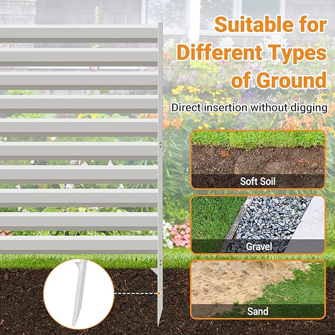CJF Outdoor Privacy Screens, 42" H x 38" W Metal Air Conditioner Fence Panels, Pool Equipment Enclosure, Trash Can Screens Fence Kit for Outside Backyard Patio(Withe/1-Panel)