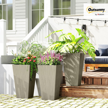Outsunny Tall Planters for Outdoor Plants Set of 3, 28 in Taper Planters with Drainage Holes, Indoor Grande Plant Pots, Front Porch Decor, Grey