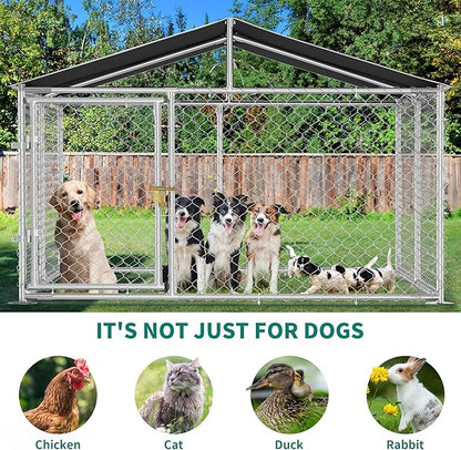 YITAHOME Outdoor Dog Enclosure with Metal Dog Gate, 7.5'x7.5' Dog Kennel Outside with Roof, Dog Fence Outdoor for Yard