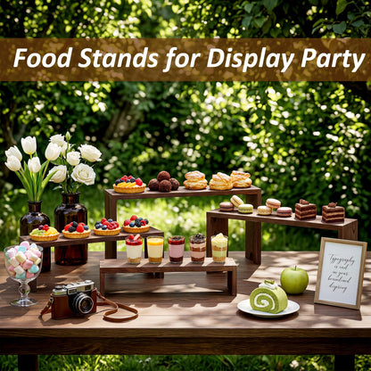 Nyamofly 2 Set Wooden Cupcake Stand for Decor, 4 Tiered Stackable Display Risers, Farmhouse Decor Wood Dessert Table Display Set for Party, Vendor Events, Dark Brown