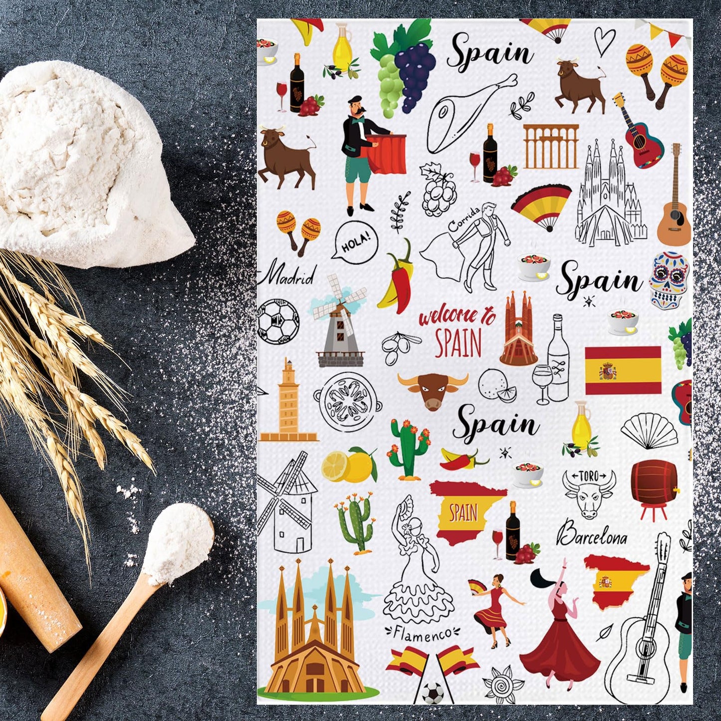 JNIAP Spain Kitchen Towels Spain Lover Gift Spanish Kitchen Towels Spain Dish Towel Spain Themed Gift Espana Gifts (Spain KT)