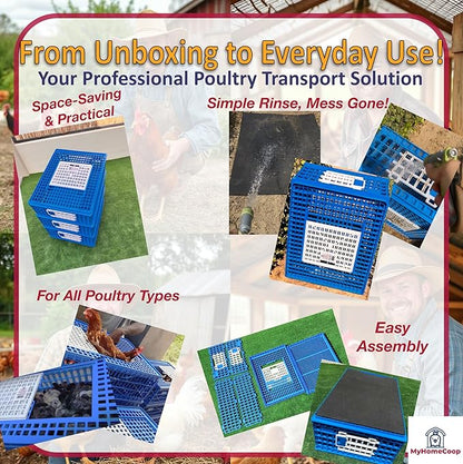 Poultry Carrier Crate 3 Doors with a Mess-Free Protective Pad, Durable Poultry Transport Cage for Chickens, Quail, Birds, Rabbits, Ducks