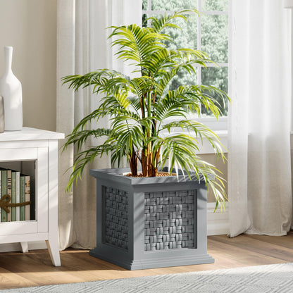Rattan Style Outdoor Planter Box - 14.65-Inch-Square Decorative Flower or Plant Pot - Garden, Patio and Front Porch Decor by Pure Garden (Gray)