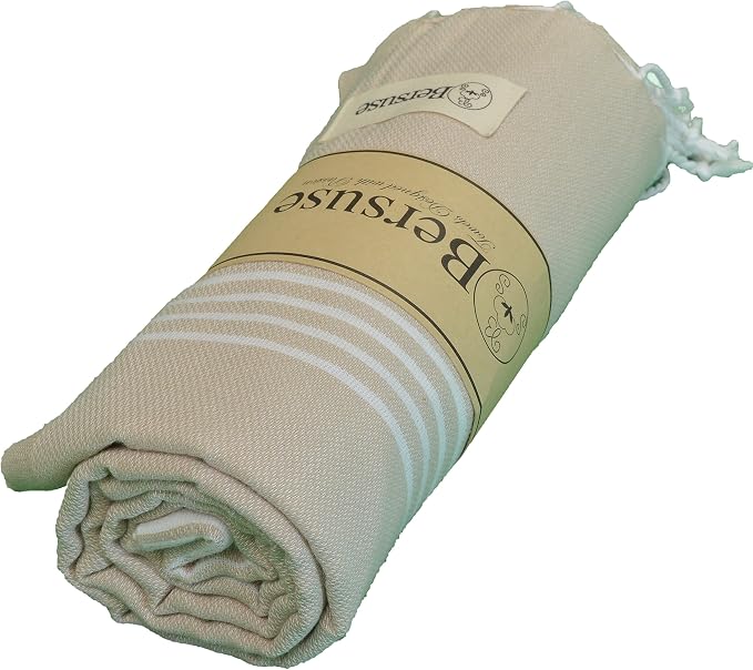 Bersuse Towels Anatolia XL Beach Blanket Throw Blanket Turkish Towel 100% Cotton Extra-Large Quick-Dry Lightweight Premium Peshtemal Towel - 61x82 Inches, Beige (Set of 6)