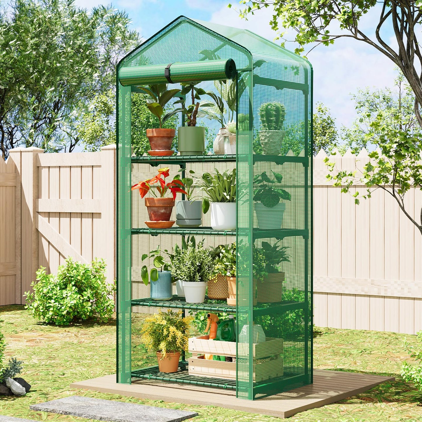 Superlele 4-Tier Mini Greenhouse for Indoor Outdoor, 19.3x27.2x62in Vertical Plant Green House with Adjustable Shelves, Reinforced Green PE Mesh Cover and Zippered Door, Heavy Duty Steel Frame
