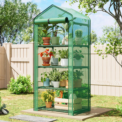 Superlele 4-Tier Mini Greenhouse for Indoor Outdoor, 19.3x27.2x62in Vertical Plant Green House with Adjustable Shelves, Reinforced Green PE Mesh Cover and Zippered Door, Heavy Duty Steel Frame