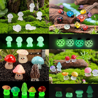 Mini Luminous Fairy Garden Accessories Outdoor, Glow in the Dark Mushrooms, Tree Spirits, Elves Tree Ghosts Figurines Kit with Mini Mushrooms for Garden Yard Bonsai Succulent Terrarium Decorations