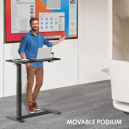 FLEXISPOT Mobile Standing Desk with Wheels Pneumatic Laptop Desk Rolling Computer Cart Movable Height Adjustable Small Sit Stand Desk Computer Workstations Home Use（27.6" W x 15.7" D, Black