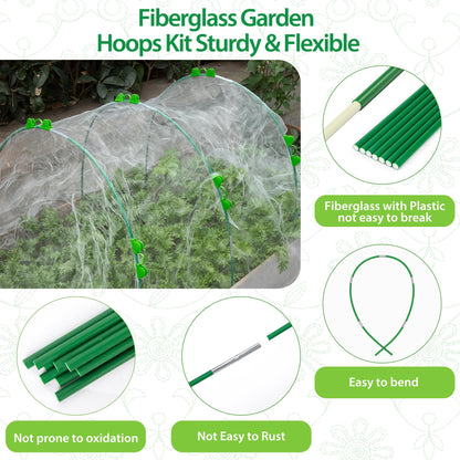 Unves 36 Pcs Garden Hoops, 6 Set of 8.4 Ft Long Fiberglass Garden Hoops for Raised Beds, Plant Stakes for Grow Tunnel Netting, Greenhouse Elevated Planting Shade Cover & Crop Row Bed Garden Stakes
