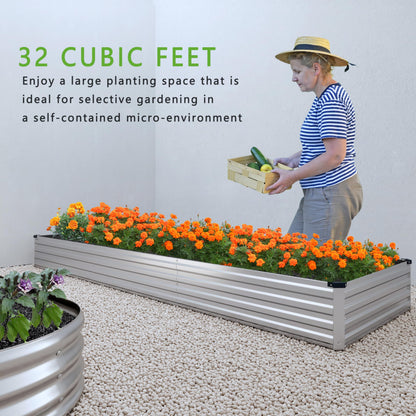 DIIYIV 12x2x1FT Galvanized Raised Garden Bed Kit,Vegetable Boxes-Rectangle Metal Flower Box,Large Planter Raised Beds Outdoor Garden for Planting,Fruit,Herb-Silver