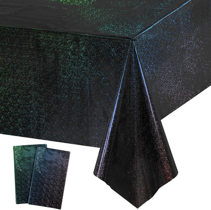 GREATRIL Black Party Disposable Rectangle Table Cloth Decor - 54'' x 108'' - 2 Packs Waterproof Plastic Tablecloth for Death to My 20s/Stranger/Birthdays/Halloween/Anniversary Tablecover