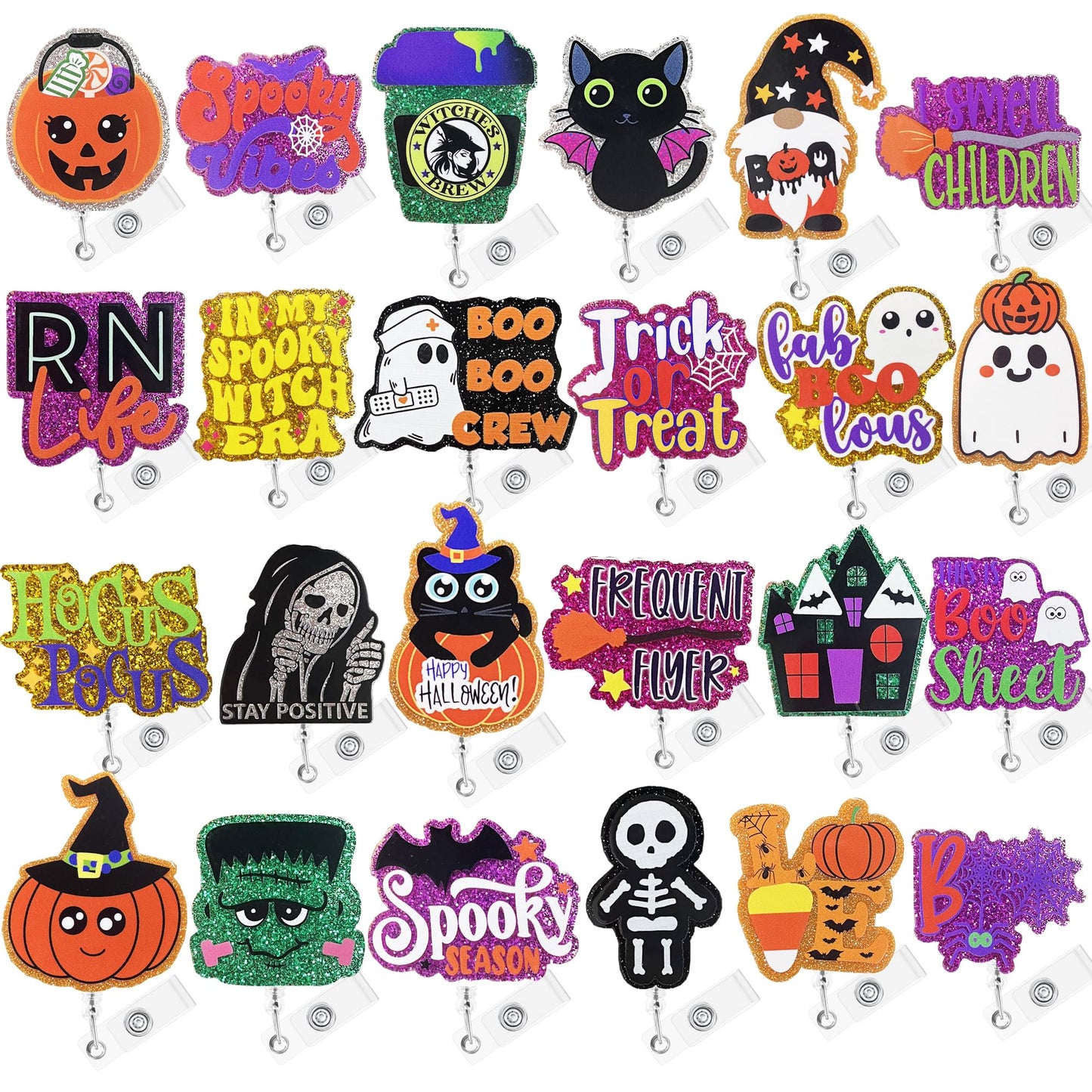 Namifin 24PCS Halloween Badge Reels with Alligator Clip Funny Retractable Spooky Holiday Badge Holders Nurse Gifts Accessories Gifts for Friends, Co-Workers