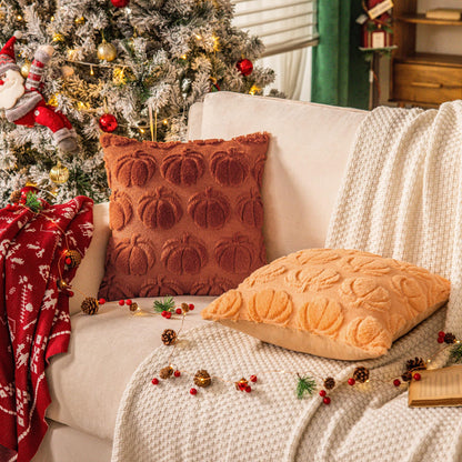 SINYASAN Burnt Orange Fall Pumpkin Decorative Throw Pillow Covers Set of 2, 18x18 Inch Soft Plush 3D Embroidered Halloween Pillow Covers for Fall Decorations Farmhouse Cushion Covers for Thanksgiving