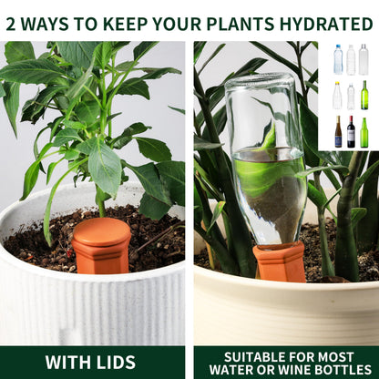 Soilagua Large Terracotta Watering Spikes with Lids, Automatic Plant Waterer Outdoor | Indoor, Vacation Friendly Clay Plant Watering Devices System, Slow Release Self Watering Planter Insert, 6 Pack