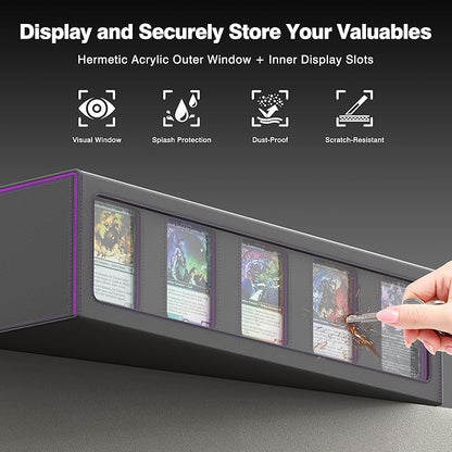 Kabinka Trading Card Storage Box with Handle & Mechanical Latch,5-Row 3900+ Commander MTG Card Case with Sealed Window,Top Loaders Organizer Deck Box for MTG/TCG/PTCG/Sports Cards (Black Purple)