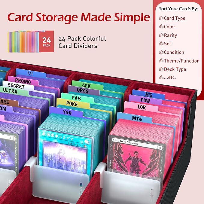 4-Row【3200+】 Trading Card Storage Box, Card Organizer Holder with 24 Dividers, Case Fit for MTG TCG Magic Commander Deck Playing Cards, Deck Box for Sport Card