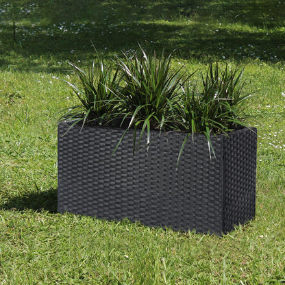 SUNNYPARK Black Rectangular Planter Box All-Weather PE Rattan Large Modern Planters with Removable Liner Indoor Outdoor Decorative Flower Pot for Patio, Balcony, Garden