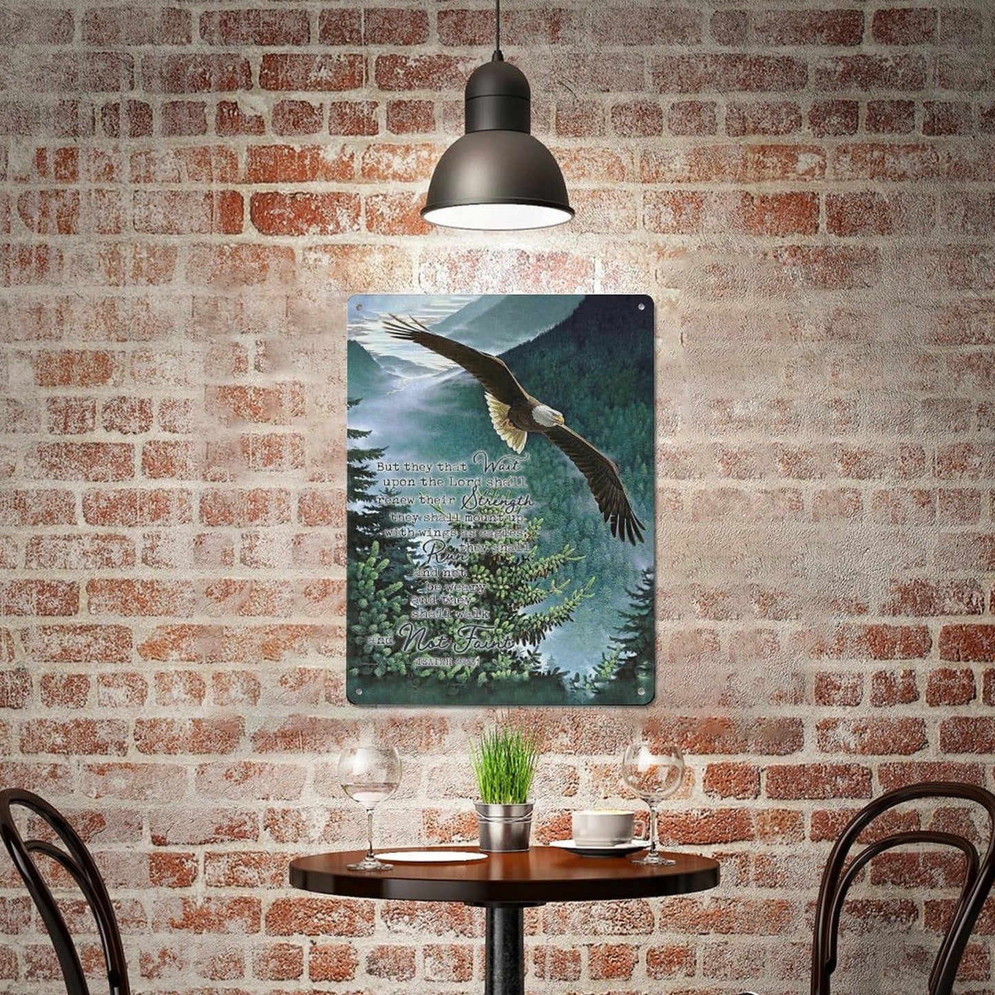 FixeLLD Rustic Metal Tin Sign Eagle Scripture Decor Wall Art Bible Verse Pictures Wall Decor Eagle Prints Painting Religious Eagle Decorations Artwork for Bedroom Living Room 12x16inch