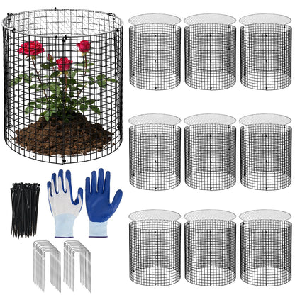 10 Sets 12"x 12" Garden Plant Protectors from Animals with Detachable Covers Metal Plant Cage Chicken Wire Cloche with Ground Stakes & Nylon Tie Wire Plant Cage to Keeping Bunny Animals Out Chicken