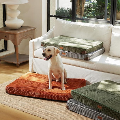 FUKUMARU Dog Bed, Thickened Corduroy Orthopedic Dog Beds with Washable Cover, XL Waterproof Dogs Bed for Crate, 28D Egg Crate Foam Support Pet Mat, Cozy Pet Bed Pad with Anti-Slip Bottom, Green