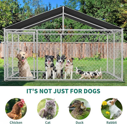 YITAHOME 10'x10' Outdoor Dog Enclosure with Metal Dog Gate, Dog Kennel Outside with Roof, Dog Fence Outdoor for Yard
