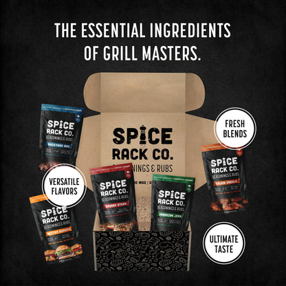 Spice Rack Co. BBQ Seasonings And Rubs - Smoking & Grilling Spices and Seasonings Sets, Grilling Accessories & Smoker Accessories, Unique Fathers Day Gift For Dad, Gifts For Father's Day (5 Pack)