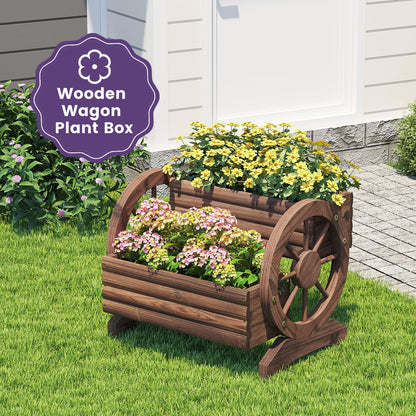 Wieghda Wooden Wagon Planter Flower Cart Farm Stand Garden Decor Planter for Outdoor Patio Balcony Decoration,Rustic Farmhouse Wishing Well Decor Succulent Planter Indoor Backyard (Carbonized)