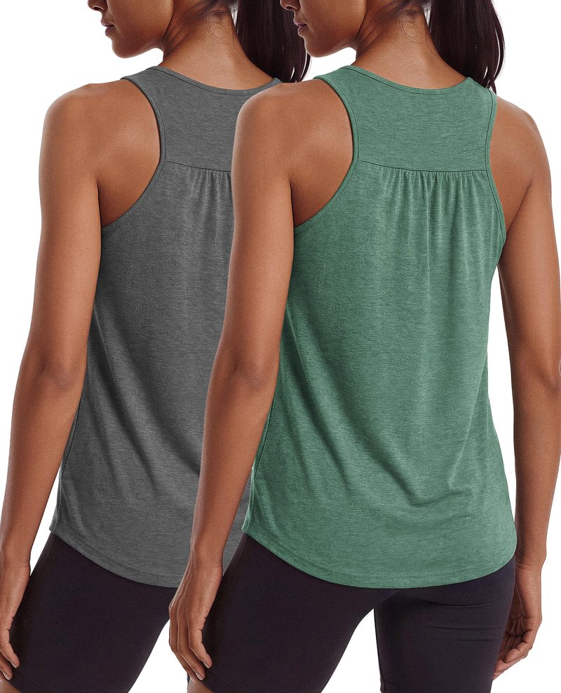 PINSPARK Workout Tops for Women Racerback Tank Top Moisture Wicking Athletic Yoga Shirts Sleeveless Crewneck Running Sports Muscle Tee,Dark Grey/Dark Green M