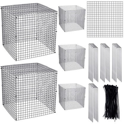 Zubebe 5 Pack Small Wire Plant Protectors Square Plant Protectors from Animals Mesh Cage Chicken Wire Cloche for Shrubs and Vegetables with Ground Stakes and Nylon Ties (12 x 12 Inch)
