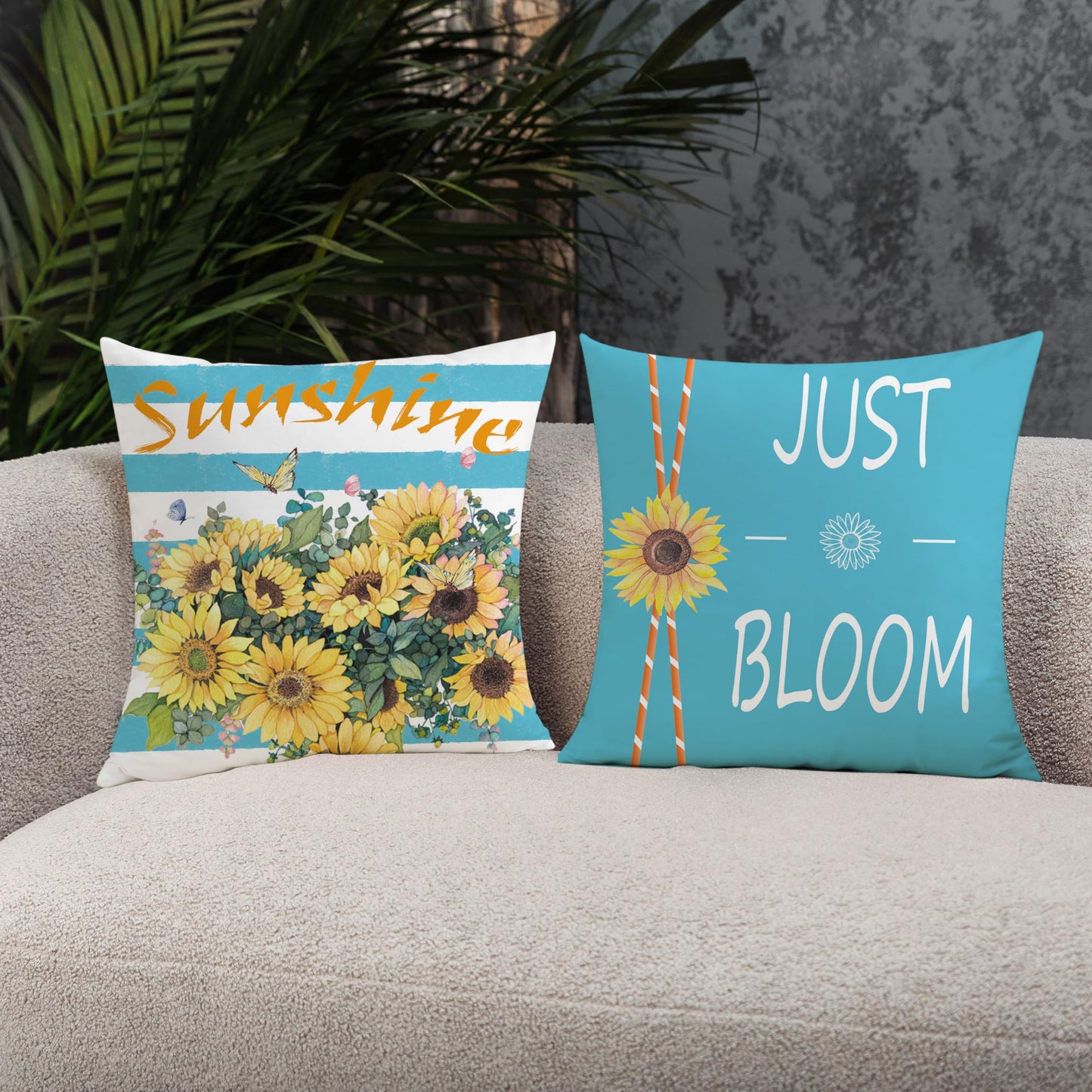 Mimkus Sunflower Pillow Cover 18 x 18 Inch Set of 4 Spring Summer Throw Pillow Covers Floral Double-Sided Printing Blue Cushion Cover for Sofa Home Decor