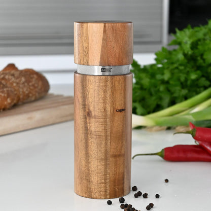 AdHoc Profi Pepper or Salt Mill - Seasoning Mill with Ceramic Grinding Mechanism - Salt & Pepper Grinder with Adjustable Settings - Stainless Steel & Wood