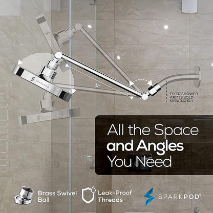 SparkPod 6" Round Rain Shower Head with 11" Shower Arm | Shower Head & Extension Arm Combo, Height Adjustable, High Pressure Performance, Easy 1-Minute Installation, Polished Chrome