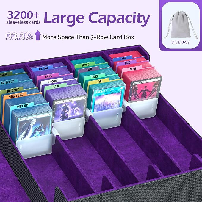 4-Row【3200+】 Trading Card Storage Box, Card Organizer Holder With 24 Dividers, Case Fit for Mtg Tcg Magic Commander Deck Playing Cards, Deck Box for Sport Card