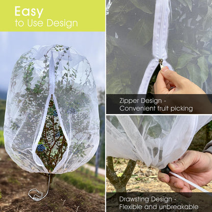 Fruit Tree Netting, RIFNY 3.3 x 2.6 FT Blueberry Bush Netting Cover with Zipper Drawstring, Outdoor Mosquito Net Garden Netting Cover Protector Plant from Birds Cicadas Animals Insect (2 PCS, White)