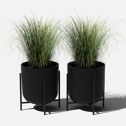 Veradek Mason Series Raised Lima Planter - Round Planter for Patio/Balcony | Plastic-Stone Composite w/Metal Plant Stand | Modern Décor for Plants