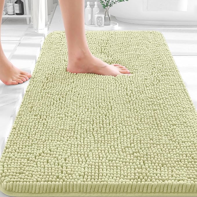 OLANLY Bathroom Rugs 35x24, Extra Soft Absorbent Chenille Bath Rugs, Rubber Backing Quick Dry, Machine Washable Bath Mats for Bathroom Floor, Tub and Shower, Home Decor Accessories, Vanilla