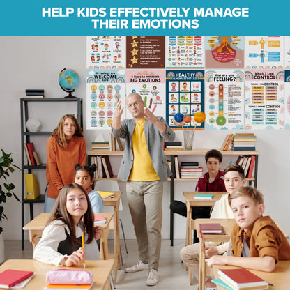 Decorably 15 Social Emotions Poster for Classroom, 11x17in Educational, Matte-Laminated Chart for Kids - School Hallways, Bulletin Boards, Home Study Room