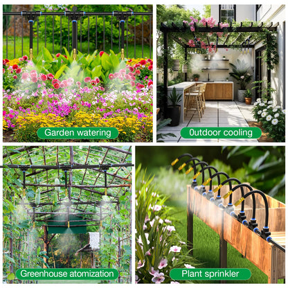 MIXC 50Ft 1/4" Drip Irrigation System,2026-Upgrade Garden Irrigation Kit with 12pcs Adjustable Copper Nozzles,Automatic Atomizing Watering System for Outdoor Plants,Raised Bed,Yard,Potted Plant,Lawn