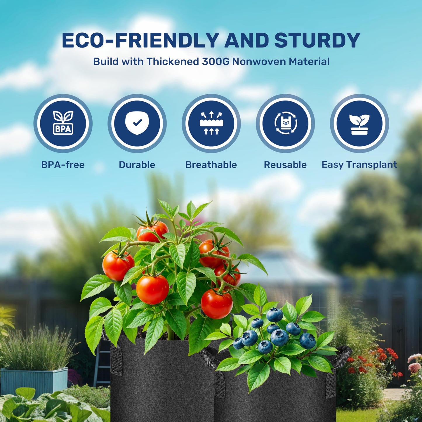 HealSmart 10 Gallon 6 Pack Nonwoven Grow Bags, Aeration Fabric Pots with Handles, Heavy Duty Garden Grow Pots for Tomato Vegetables Flowers, 6 Plant Labels, Black