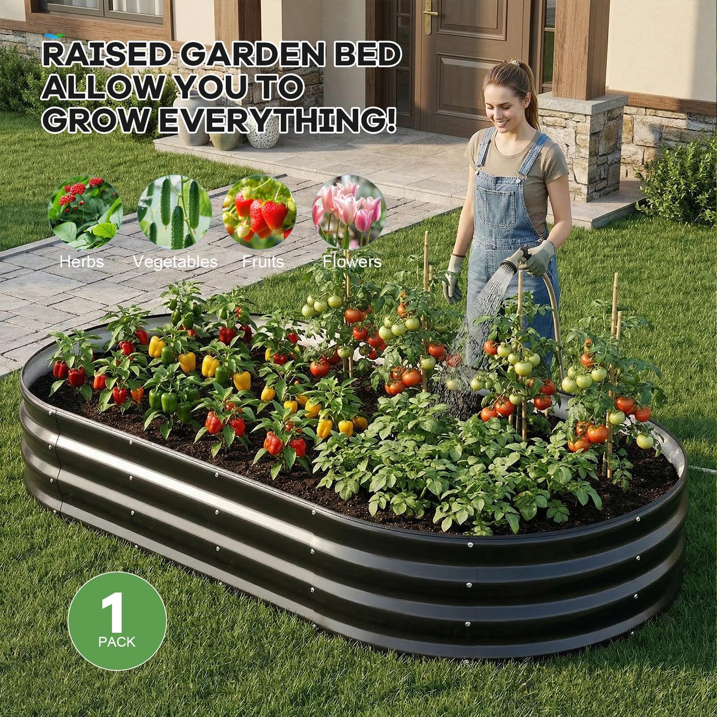 HEALSTOK Galvanized Raised Garden Beds Outdoor, 6x3x1ft Oval Metal Raised Beds for Gardening, Rust-Resistant Garden Planter Box for Planting Vegetables, Flowers, Fruits in Backyard, Patio, Lawn(Grey)