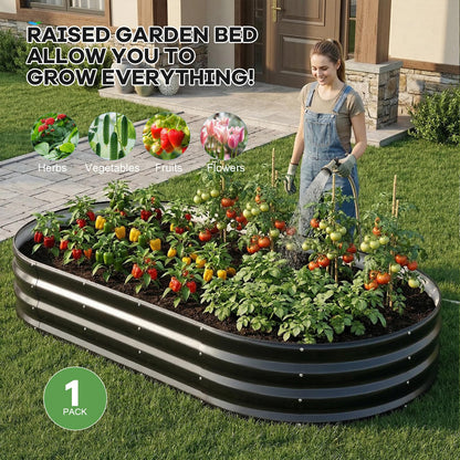 HEALSTOK Galvanized Raised Garden Beds Outdoor, 6x3x1ft Oval Metal Raised Beds for Gardening, Rust-Resistant Garden Planter Box for Planting Vegetables, Flowers, Fruits in Backyard, Patio, Lawn(Grey)