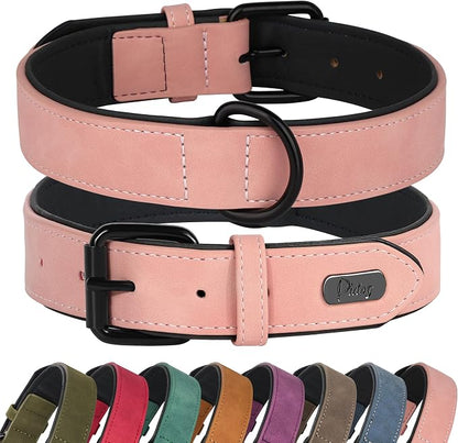 Didog Soft Padded PU Leather Dog Collar, Breathable and Adjustable Pink Dog Collar for Large Dogs, Comfortable for Daily Walk Pink, XL Fit Neck 18-22"(45-71 lbs)