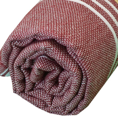 Bersuse Towels Anatolia XL Beach Blanket Throw Blanket Turkish Towel 100% Cotton Extra-Large Quick-Dry Lightweight Premium Peshtemal Towel - 61x82 Inches, Burgundy