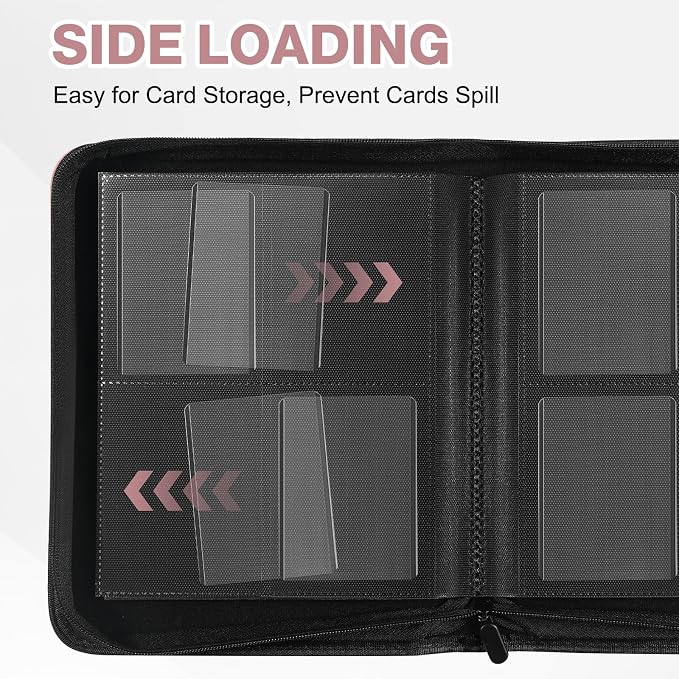 Toploader Binder, Holds 160 Toploaders, 100 Toploaders INCLUDED, 4-Pocket PU Cover Top Loader Binder for 3" x 4" Rigid Toploader, Ringless Double-Sided Toploader Card Binder for TCG, Sport Cards